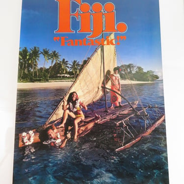 Vtg 1970's FIJI FANTASTIC TRAVEL TOURISM POSTER ART Pacific Islands Hawaii Tiki