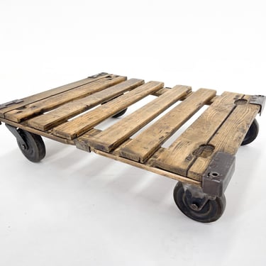 Vintage Industrial Iron & Wood Coffee Table on Wheels / Industrial Side Table / Industrial Style 