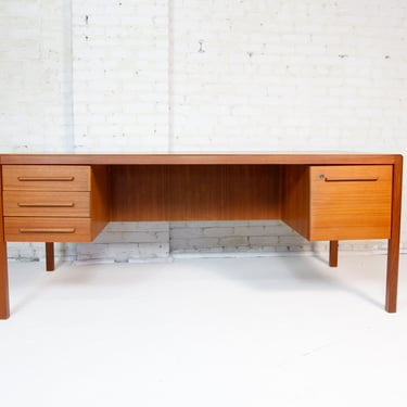 Vintage mcm teak large executive desk with extra storage at the back of the desk | Free delivery in NYC and Hudson Valley areas 