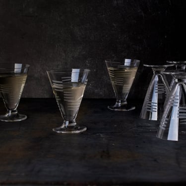 Vintage Etched Cocktail Glass set of 10