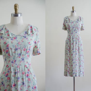 mint green dress | 90s vintage cottagecore maiden romantic pink green floral tie back corset midi dress 