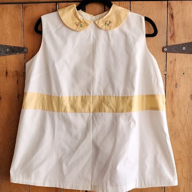 60s Maternity Summer Top White Yellow Cotton Peter Pan Collar 