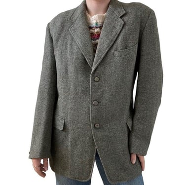 Vintage 1950s Harris Tweed Green Wool Scottish Dark Academia Blazer 40R 