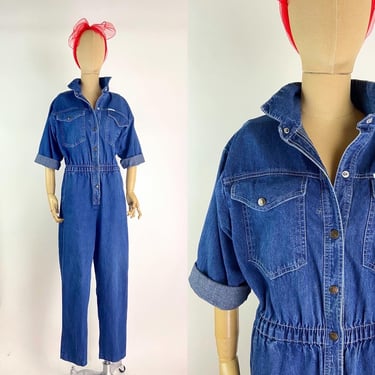 80s Dark Blue Jean Jumpsuit / 1980s /Blue Denim Jumpsuit / 1980s /Size M/L 