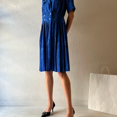 80s Blue Midi Dress / Large 