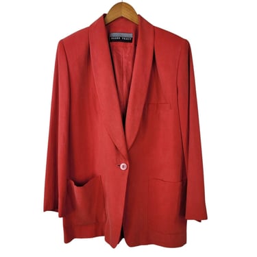 Linda Allard Ellen Tracy Blazer Jacket Sz 14 100% Silk Evening Career Red Orange 