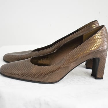 1990s Stuart Weitzman Brown Reptile Heels, Size 7.5 AA 