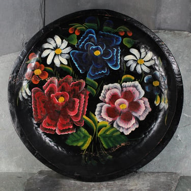 Hand Carved and Painted Wooden Decorative Plate | Vintage Floral Lacquer Hanging Folk Art Plate | Hand Crafted Mexican Art 