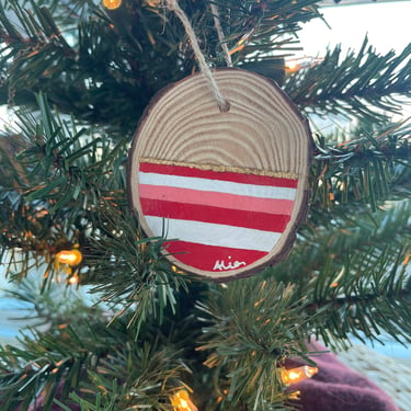 Hand Painted, Wooden, Christmas Ornament with Gold Leaf 