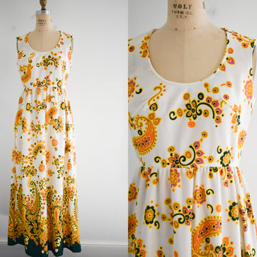 1970s Paisley Knit Maxi Dress 