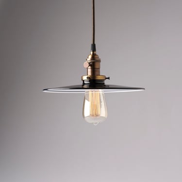 Clearance/ 2nds glass, 10" Industrial Pendant Light Fixture with Black Flat Metal Shade 