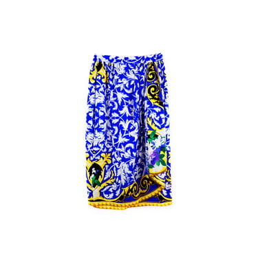 SALE/Vintage Blue Silk Abstract Print Wrap Skirt 