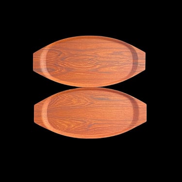 Vintage 1970s Mid Century Modern PAIR of KALMAR Teak Wood Trays 21.75" Long Sweden Swedish Design 