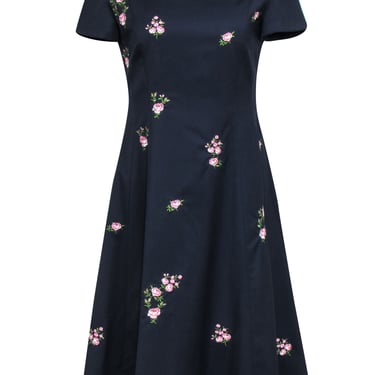 Brooks Brothers - Navy Wool Dress w/ Embroidered Roses Sz 8P