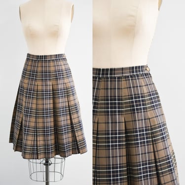 1960s Brown and Black Plaid Pleated Skirt 