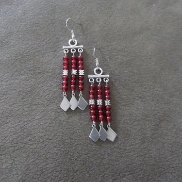 Red frosted glass chandelier earrings 
