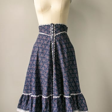 1970s Gunne Sax Skirt Floral Cotton Calico XS 