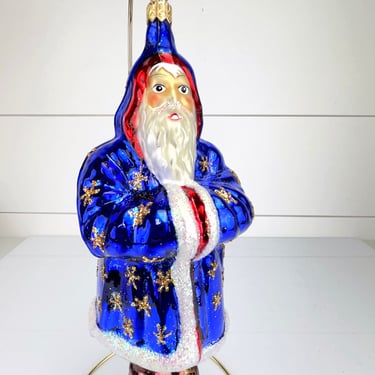Christopher Radko Blue Santa STARCAPE 8" Glass Christmas Ornament 