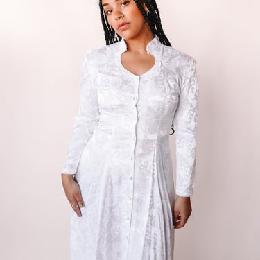 1990s Button Up Brocade Wedding Dress, sz. S/M