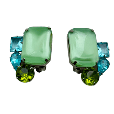 60s Green and Blue Jewel Clips