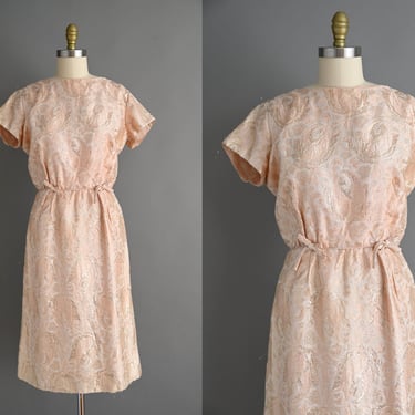 vintage 1960s Dress | Rose Gold Sparkly Cocktail Dress | Large 