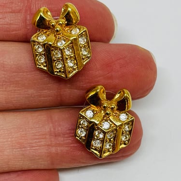 Gold Present Box Studs with Rhinestones