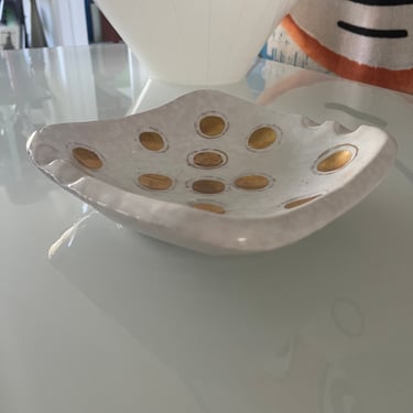 A Great Raymor Large Thick Ceramic 50s Tray With Gold Leafed Imbedded Planets Italy 