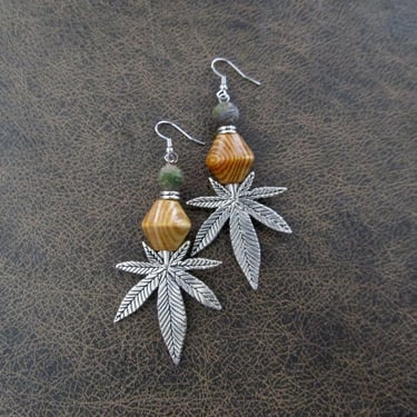 Hemp leaf earrings, marijuana earrings, cannabis earrings, silver 4 