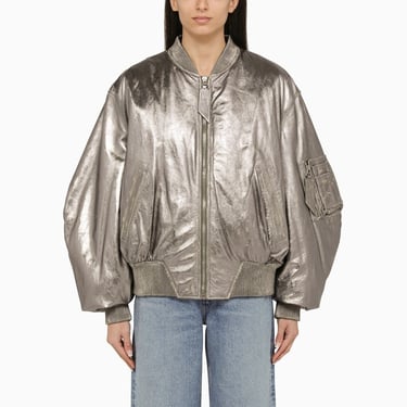 The Attico Anya Silver Leather Bomber Jacket Women