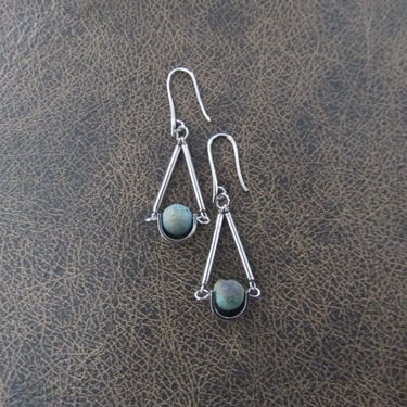 Simple pendulum earrings, green druzy agate 
