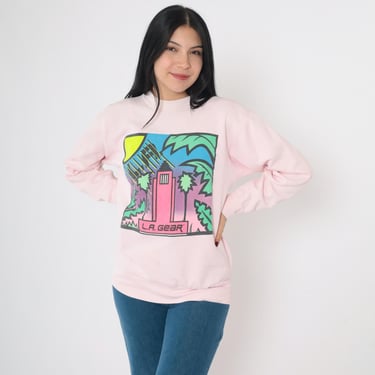 Vintage LA Gear Sweatshirt Baby Pink 80s 90s City Hall Los Angeles California Sweatshirt Retro Pullover 1990s Graphic Crewneck Medium 