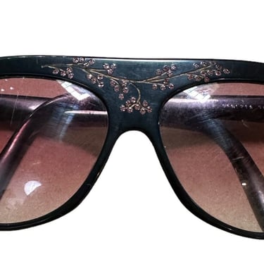 Venezia 80s Black Flat Top Sunglasses with Sparkle