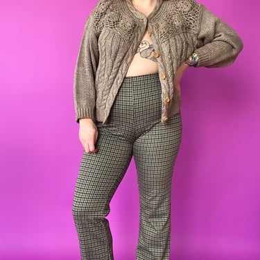 1990s Green Houndstooth Straight-Leg Pants, sz. Large