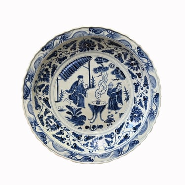 Chinese Blue & White Porcelain Oriental Scenery Display Charger Plate cs7391E 