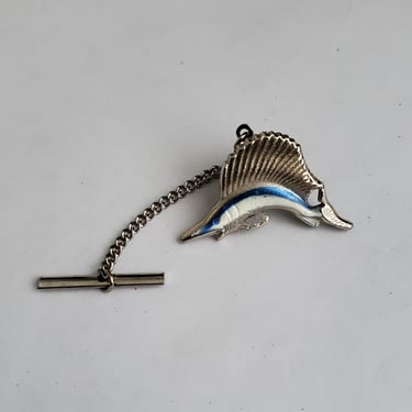 1950s Sailfish Tie Tack with Chain and Weight - 50s Men's Jewelry - 50s Accessories 