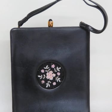 Wilcof Original Mid Century Beaded Flower Evening Handbag Purse with Strap 3076B