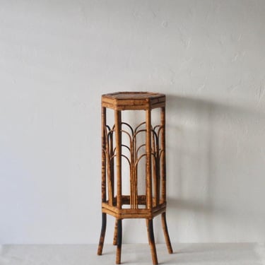 Vintage Tall Burnt Tortoise Shell Style Bamboo Plant Stand 