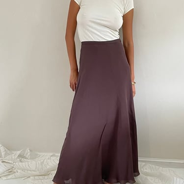 90s silk chiffon maxi skirt / vintage chocolate brown silk chiffon organza overlay bias cut maxi hostess skirt | 27 W 