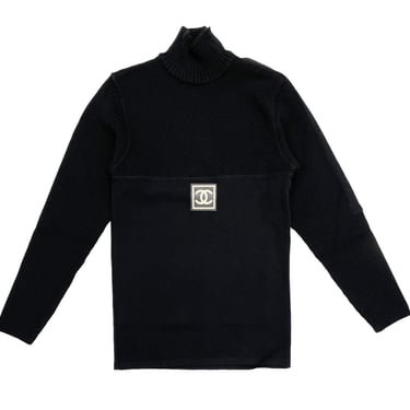 Chanel Black Logo Long Sleeve Ribbed Top