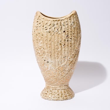 Mid Century Ceramic Vase, Gold, Beige, AS IS, 1950s 