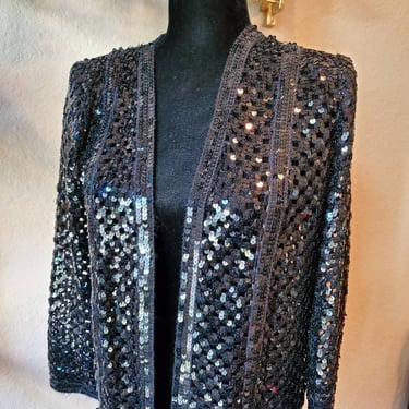 Vintage sequins blazer black knitted, 1970's 