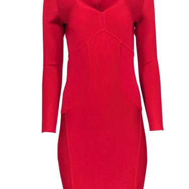 Ted Baker - Red Knit Long Sleeve Bodycon Dress Sz 6