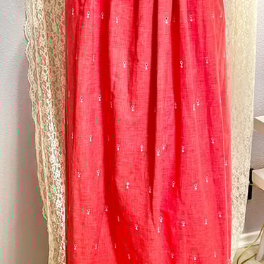 Vintage Maxi Skirt, Embroidered Eyelet, High Waist Full Length Skirt, Elastic Waist 
