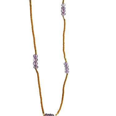 Debbie Fisher | Amber seed, gold vermeil and mystic quartz beads w gold fill clasp necklace