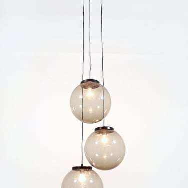 Large Vintage Space Age Italian Chandelier with Cascading Smoked Plastic Spheres Ceiling Lamp Retro Atomic Era Lucite Ball Bubble Pendant 