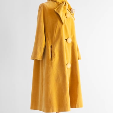 Glorious 1950's Goldenrod Velvet Swing Coat / Medium