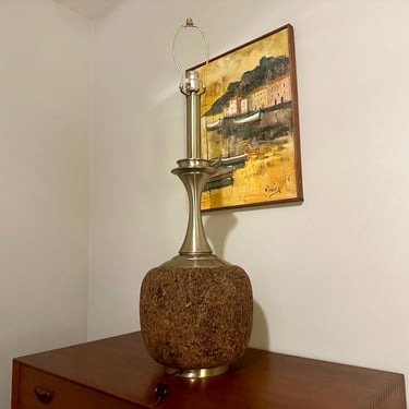 Large Cork Laurel Lamp Brass Midcentury Lamp - Free Shipping 