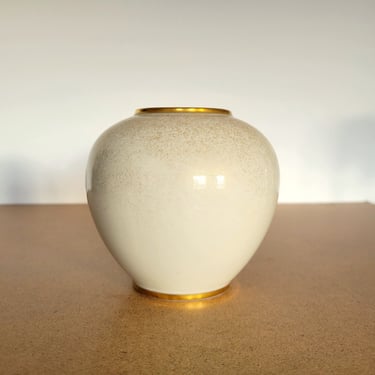 Vintage 1960s Tirschenreuth Germany Vase in Gold and Ivory Porcelain 