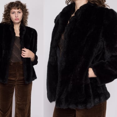 S| Vintage Black Faux Fur Teddy Coat - Small | 80s 90s Puff Sleeve Open Fit Plush Jacket 