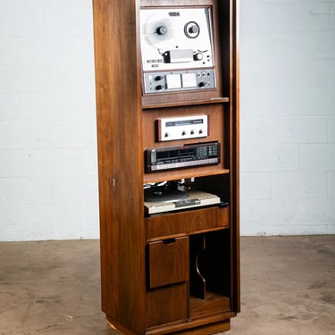 Mid Century Modern Stereo Console Cabinet Barzilay Walnut Compact Hifi Audio Mcm